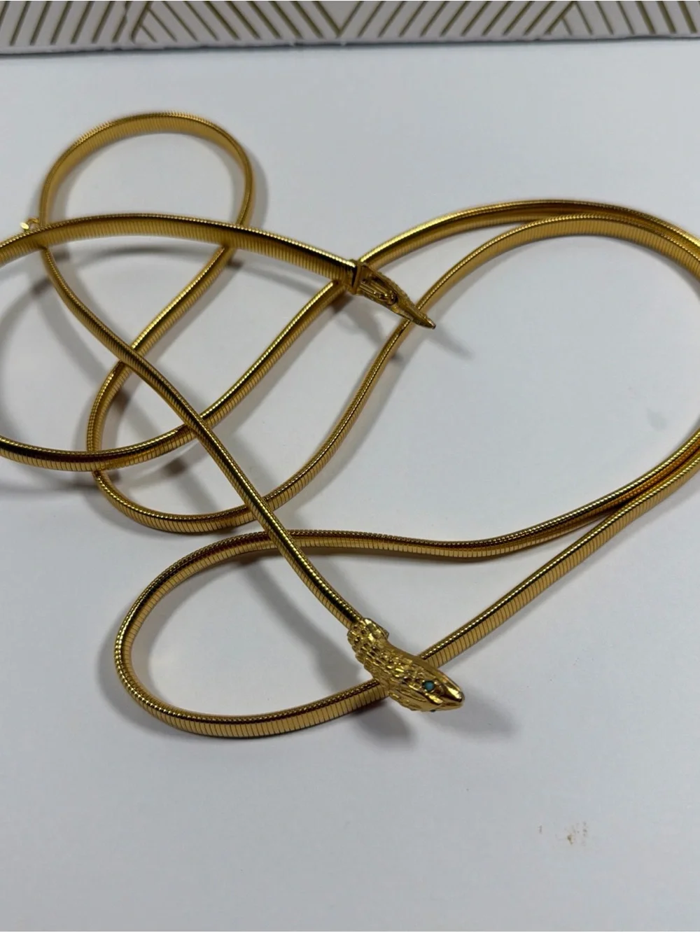 Vintage 60’s/70’s structural gold Snake Coil Belt Necklace Women Jewelry 60”Rare